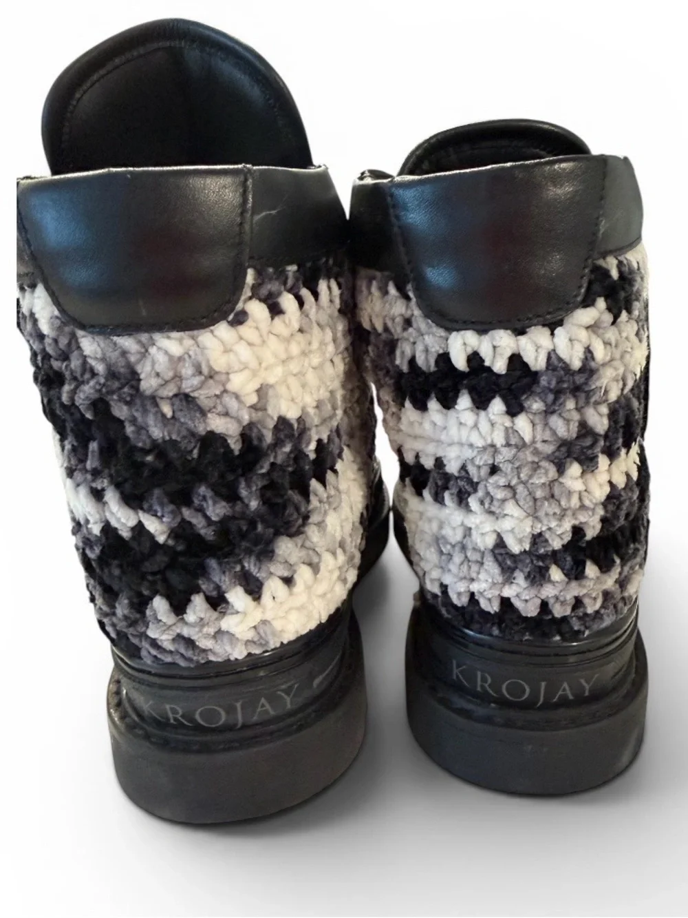 Krojay Onyx Women's Handmade Crochet & Leather High-Top Platform Sneakers Size10